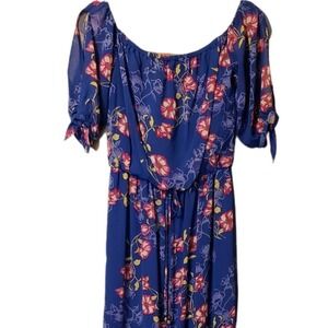 City Studio Off the Shoulder Blue Floral Maxi Dress Open Sleeves | Size S